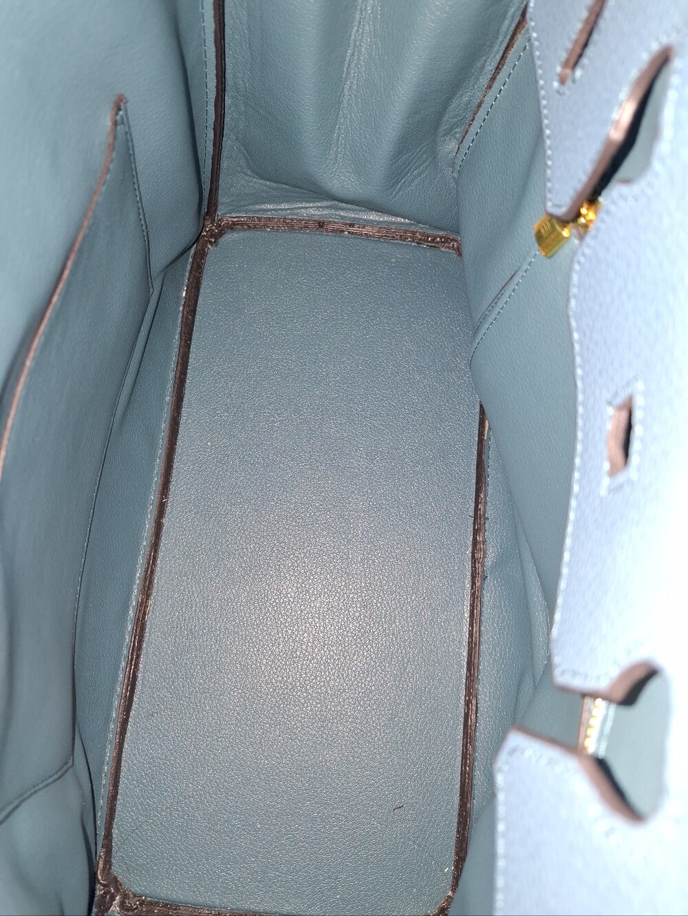 Teal Structured Leather Top-Handle Bag with Gold Hardware - Picture 7 of 9